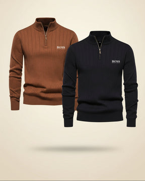 St. Martin Co HB Ribbed Quarter-Zip Black Knit — detail view