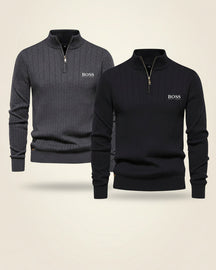 St. Martin Co HB Ribbed Quarter-Zip Black Knit — detail view