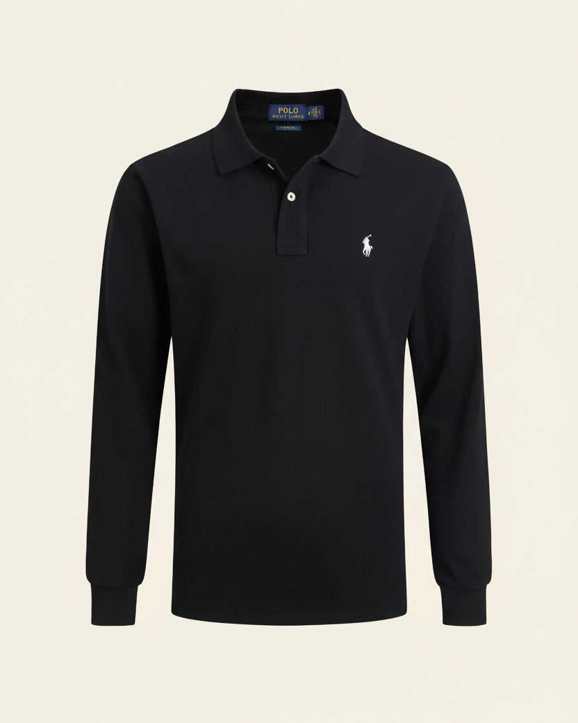 St. Martin Co RL Black Long-Sleeve Knit Polo — detail view