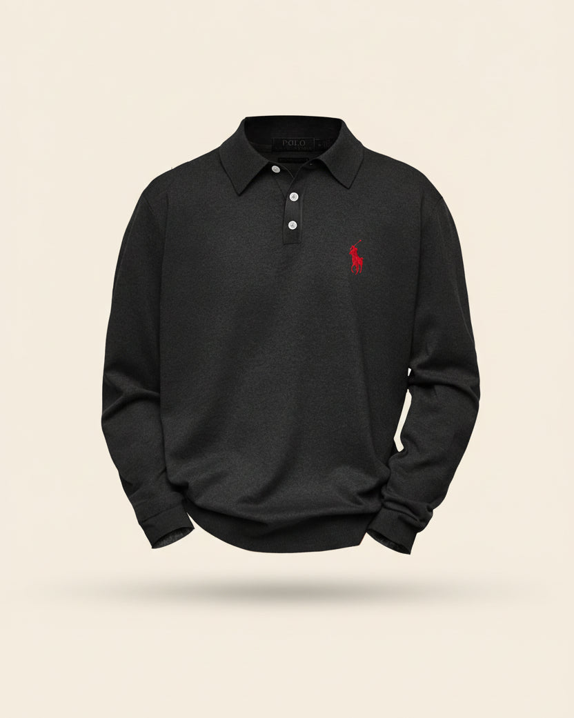 St. Martin Co RL Grey Marl Long-Sleeve Polo Knit — detail view