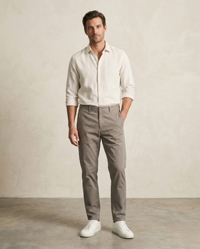 St. Martin Co Tapered Greige Cotton Chino Trousers — front view