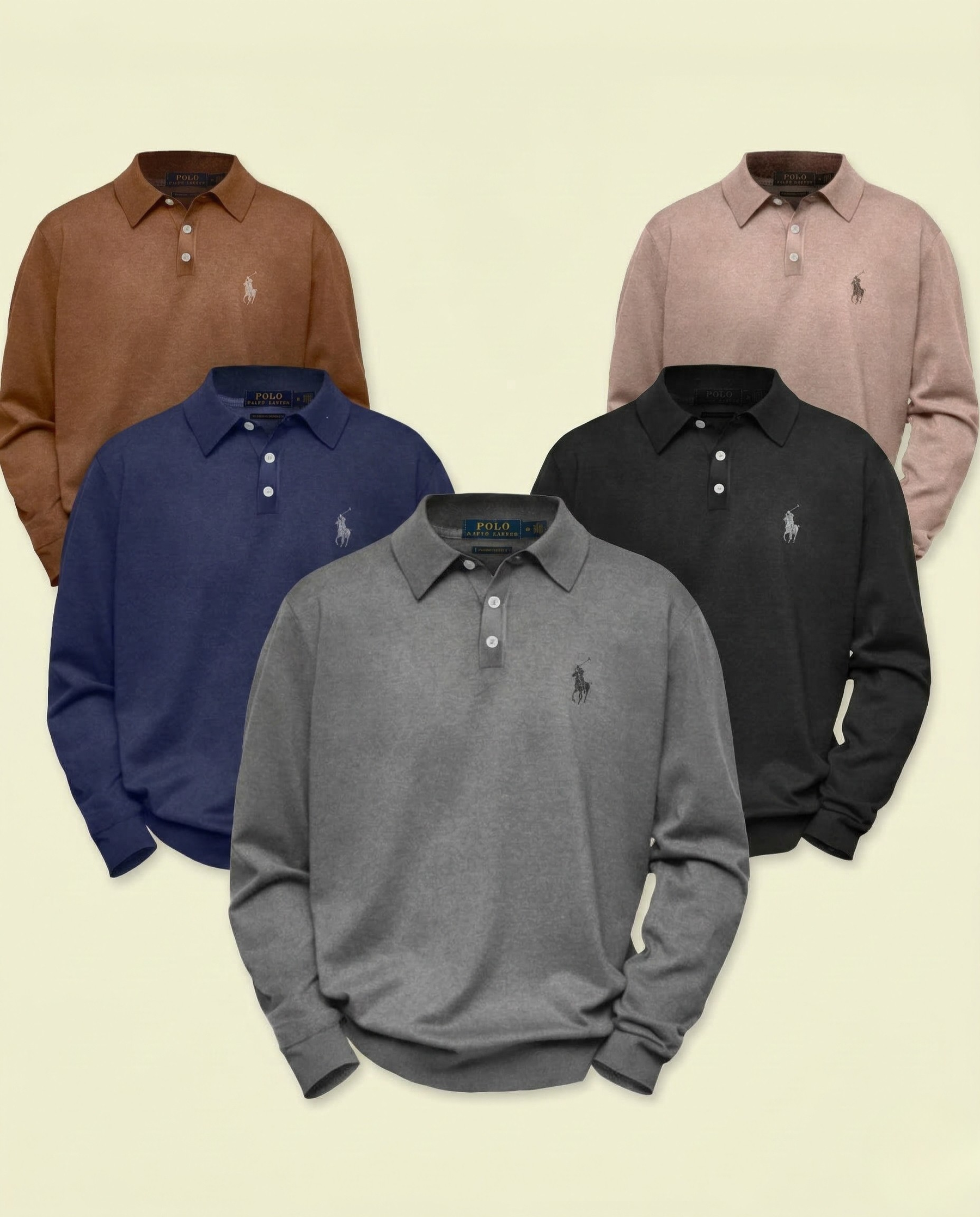 St. Martin Co RL Grey Marl Long-Sleeve Polo Knit — detail view