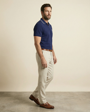 St. Martin Co RL Navy Zip-Collar Cotton Piqué Polo — back view