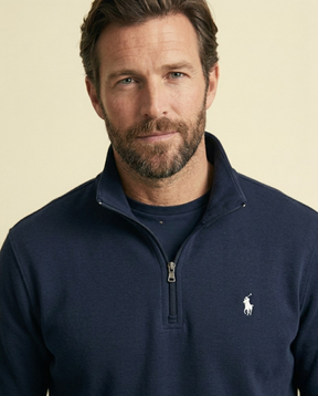 St. Martin Co RL Navy Quarter-Zip Funnel Sweatshirt — side view