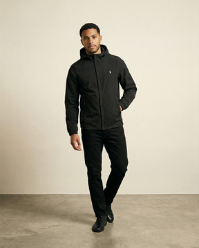St. Martin Co Black Hooded Windbreaker Jacket — back view