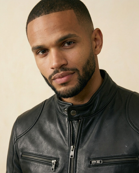 St. Martin Co Black Leather Cafe Racer Jacket — lifestyle view