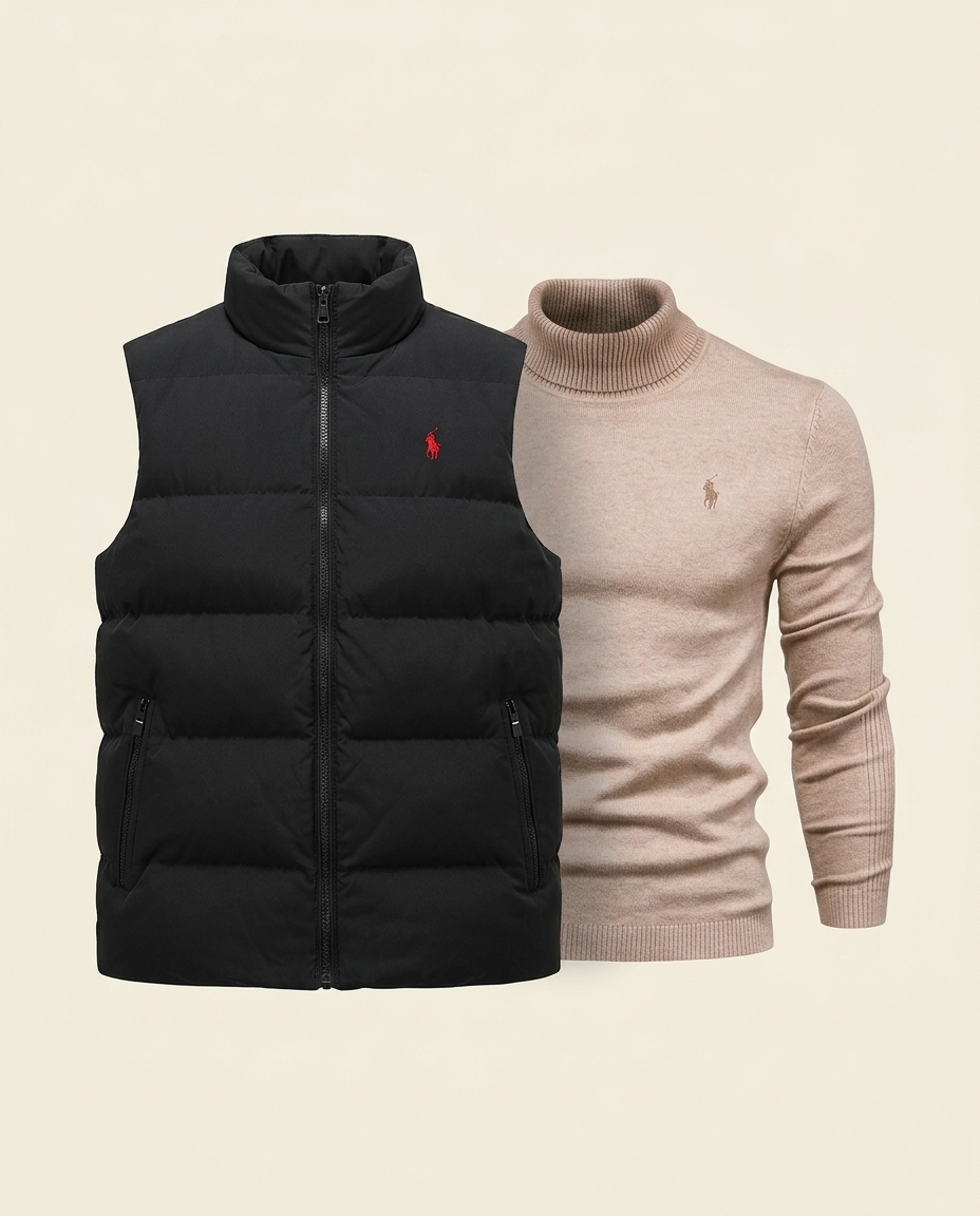 St. Martin Co RL Navy Gilet & Grey Roll-Neck Set — detail view