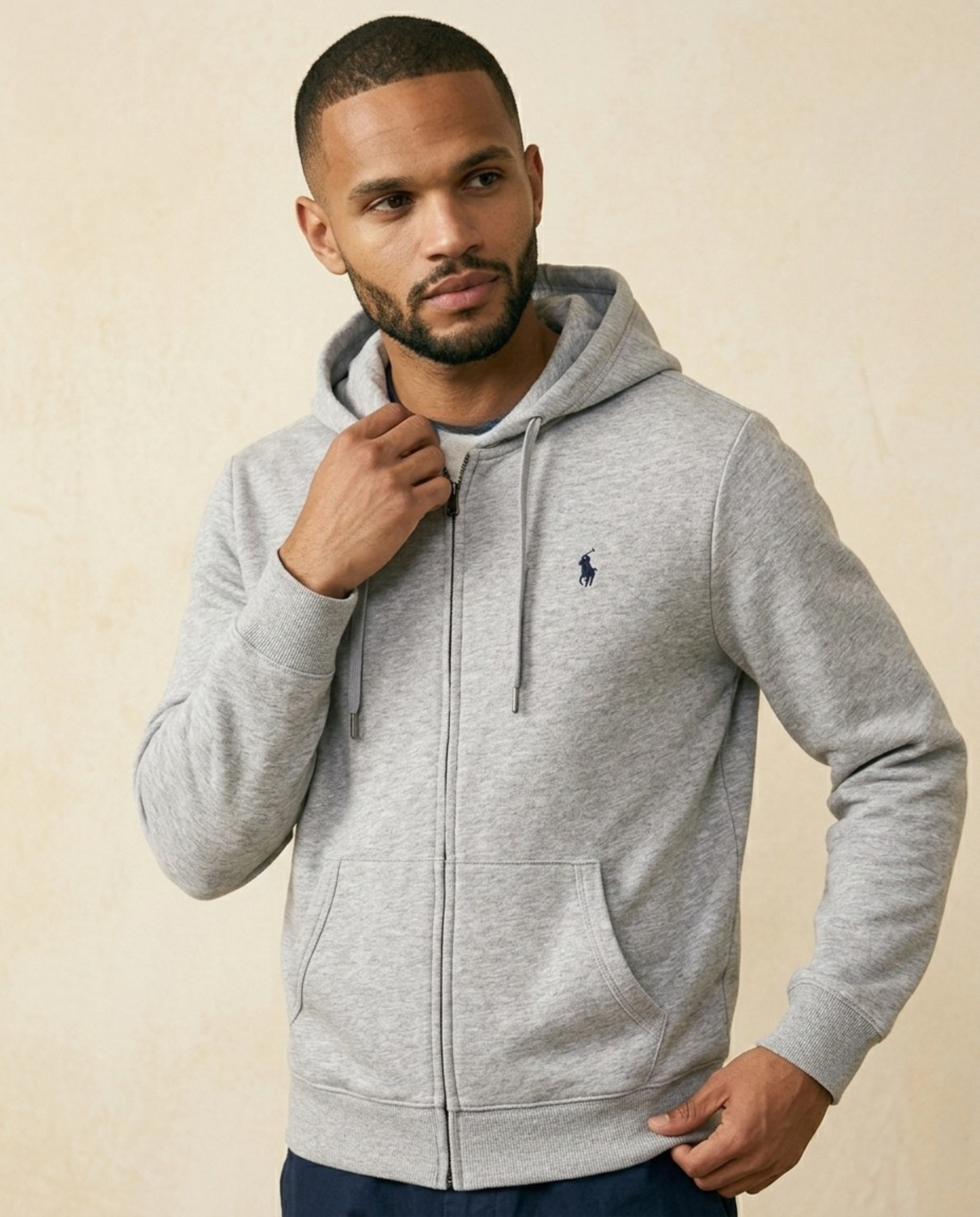 St. Martin Co RL Heather Grey Full-Zip Fleece Hood — side view