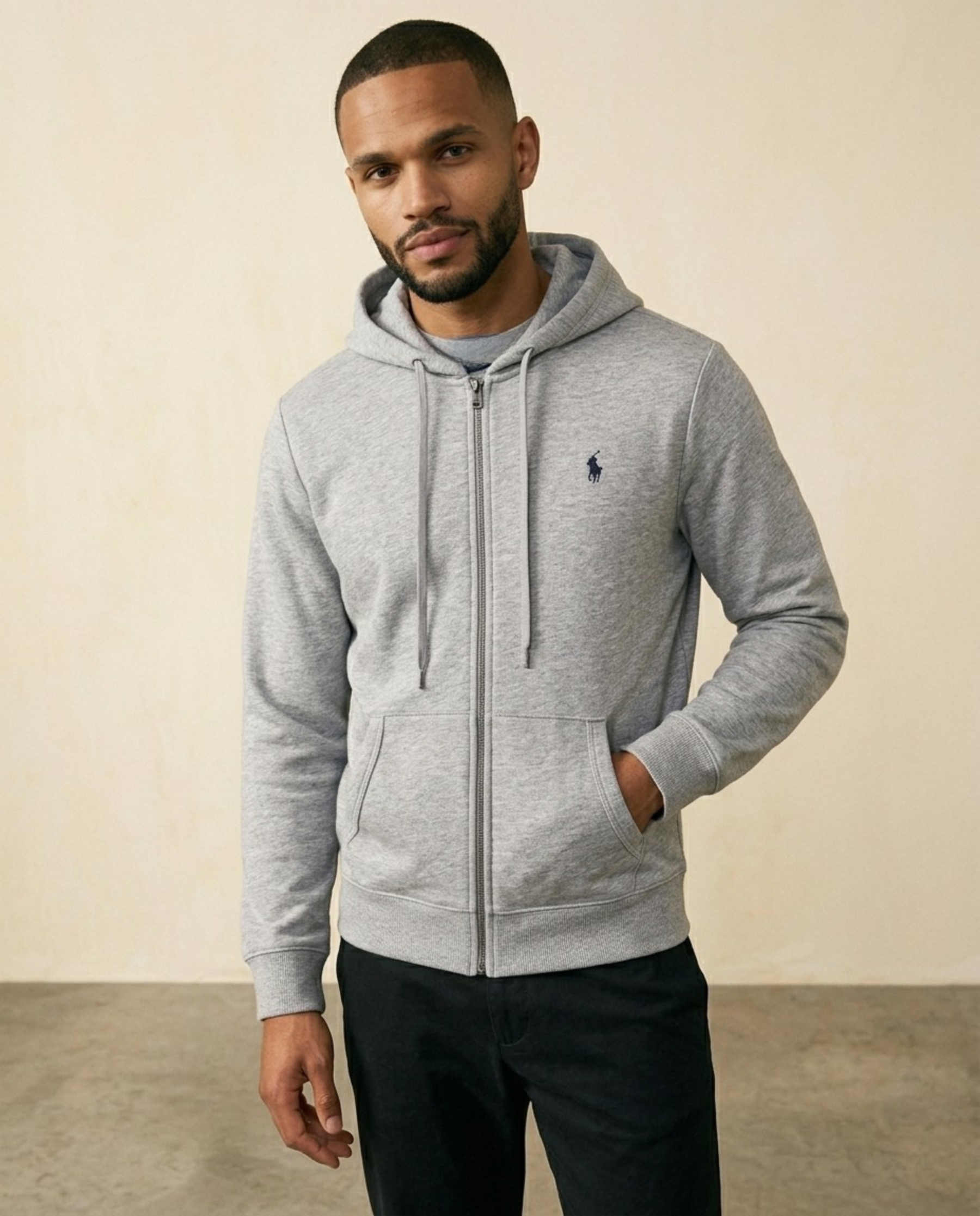 St. Martin Co RL Heather Grey Full-Zip Fleece Hood — detail view
