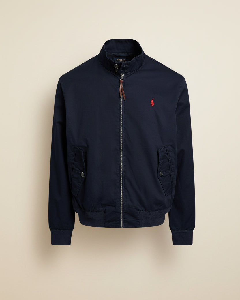 St. Martin Co RL Tan Cotton Zip Harrington Jacket — lifestyle view