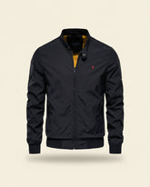 St. Martin Co Black Bomber Jacket Mustard-Lined Shell — front view