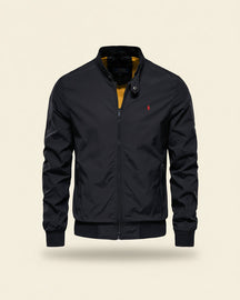 St. Martin Co Black Bomber Jacket Mustard-Lined Shell — front view