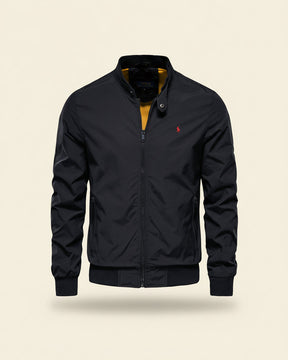 St. Martin Co Black Bomber Jacket Mustard-Lined Shell — front view