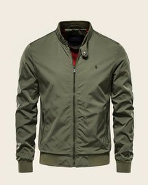 St. Martin Co Black Bomber Jacket Mustard-Lined Shell — detail view