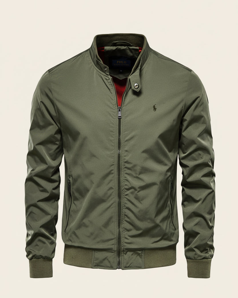 St. Martin Co Black Bomber Jacket Mustard-Lined Shell — detail view