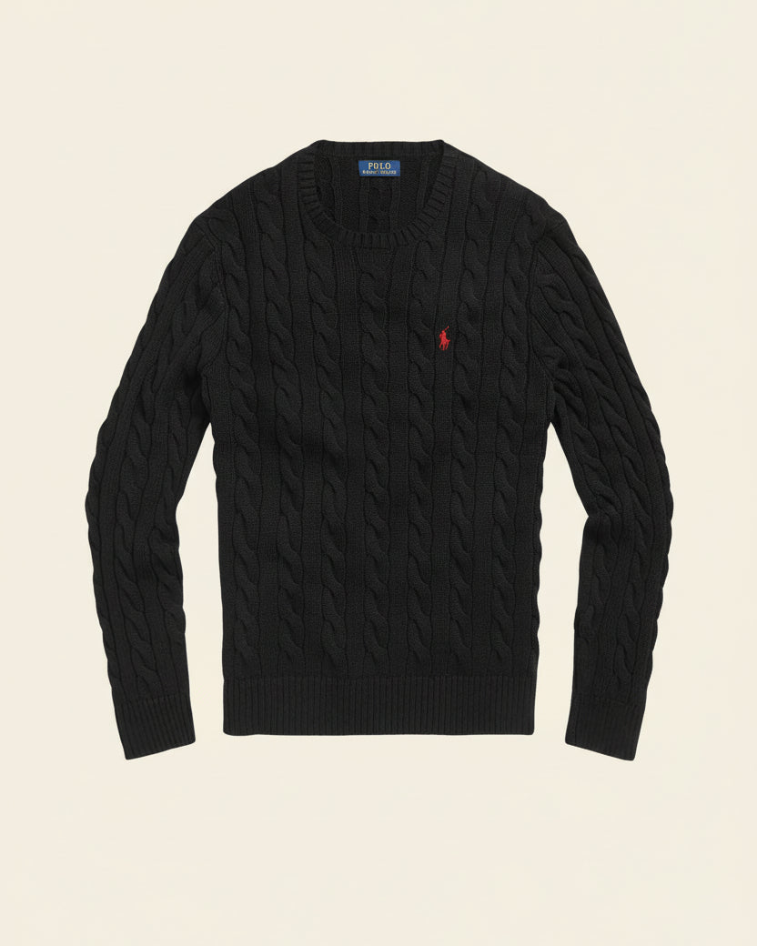 St. Martin Co RL Navy Cable Crew Knit — detail view