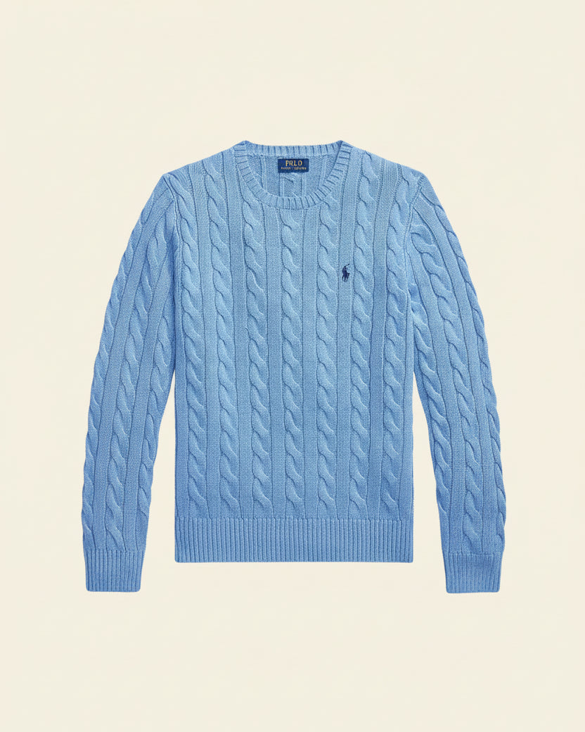 St. Martin Co RL Navy Cable Crew Knit — detail view