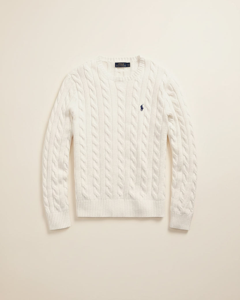 St. Martin Co RL Navy Cable Crew Knit — lifestyle view