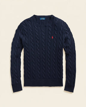 St. Martin Co RL Navy Cable Crew Knit — detail view