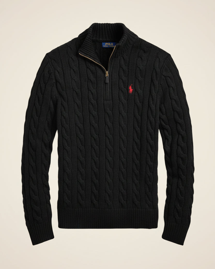St. Martin Co RL Navy Cable Half-Zip Knit — detail view