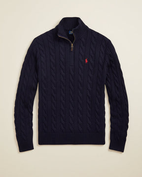 St. Martin Co RL Navy Cable Half-Zip Knit — detail view