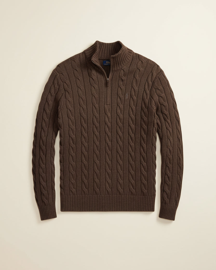 St. Martin Co RL Navy Cable Half-Zip Knit — detail view