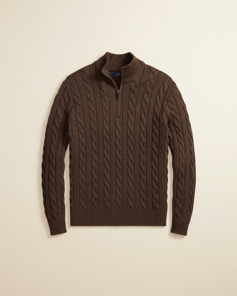 St. Martin Co RL Navy Cable Half-Zip Knit — detail view