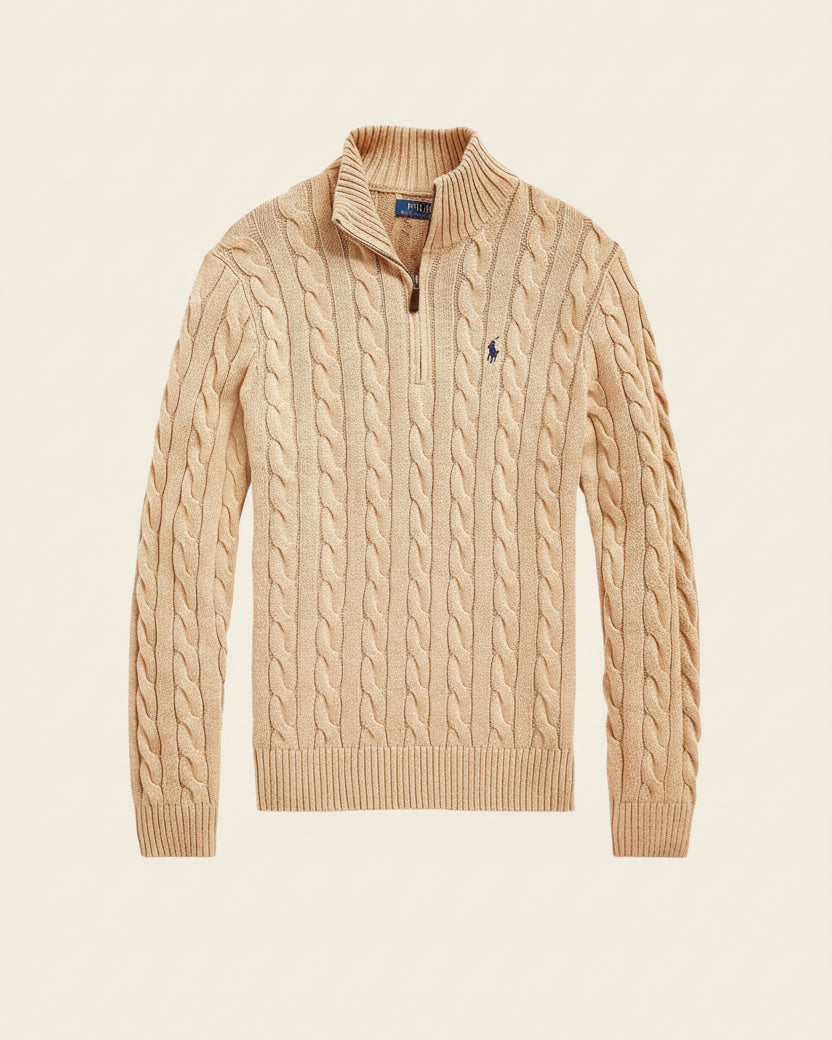 St. Martin Co RL Navy Cable Half-Zip Knit — detail view
