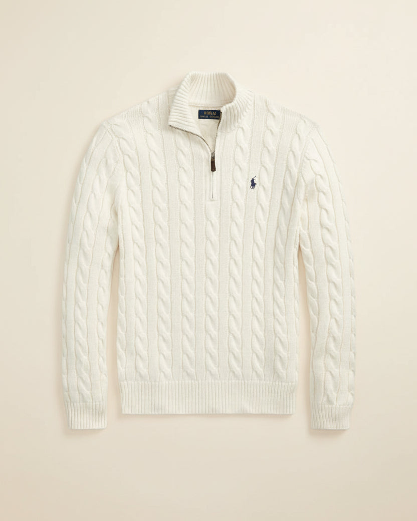 St. Martin Co RL Navy Cable Half-Zip Knit — back view