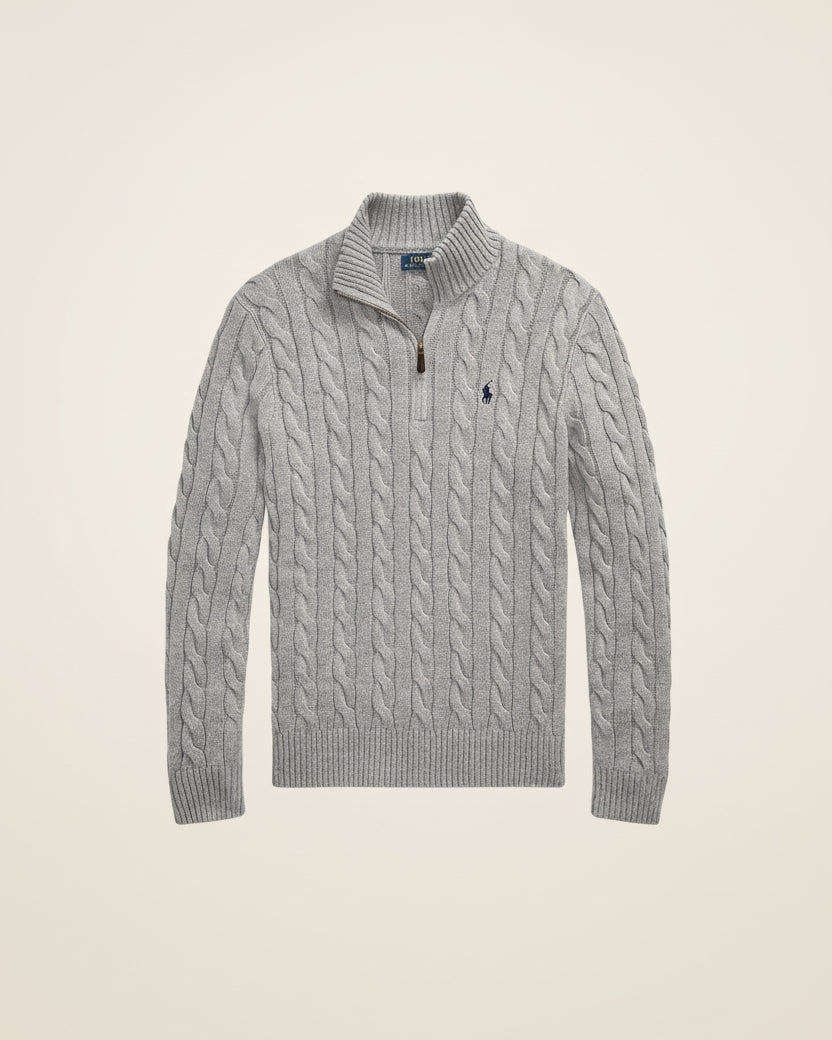 St. Martin Co RL Navy Cable Half-Zip Knit — detail view