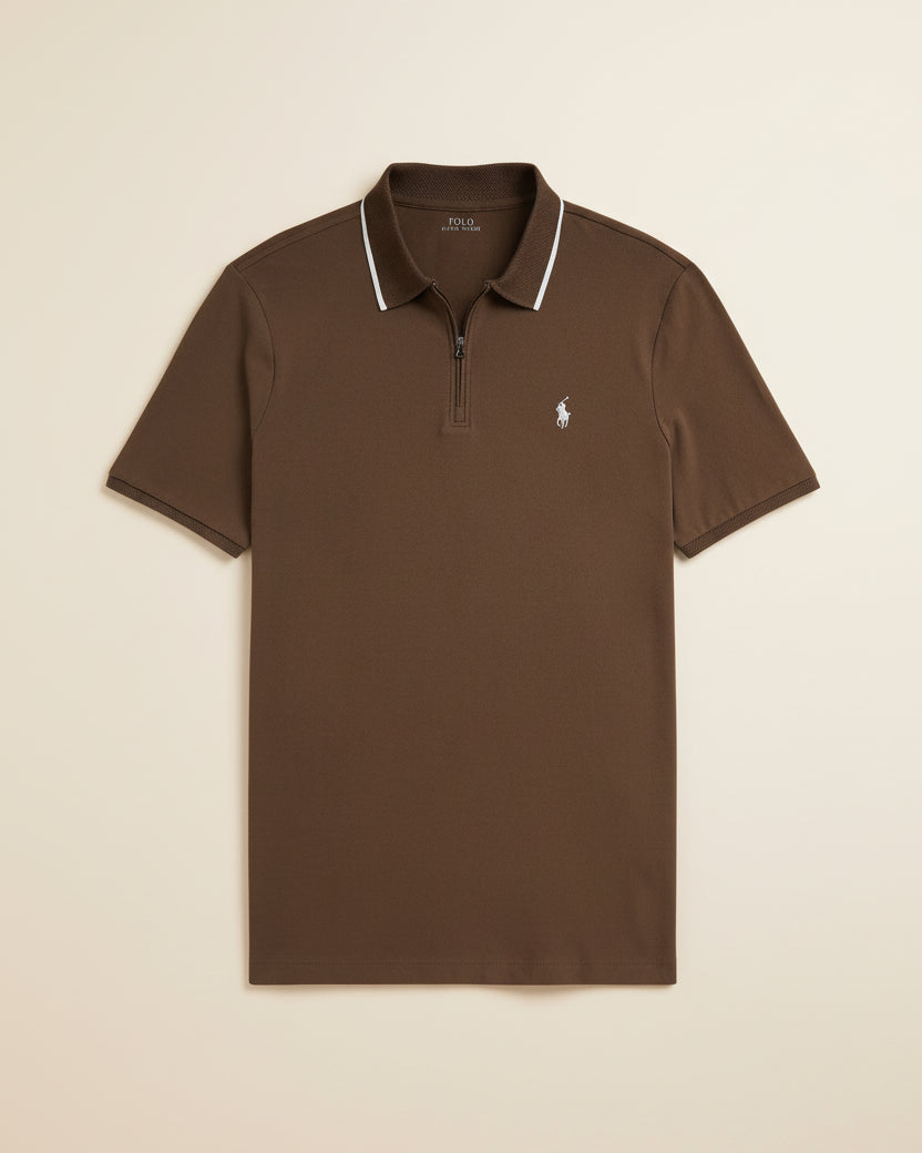 St. Martin Co RL Navy Zip-Collar Cotton Piqué Polo — lifestyle view