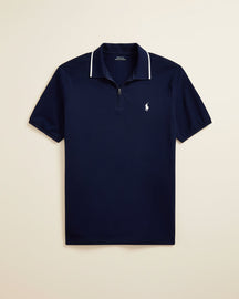 St. Martin Co RL Navy Zip-Collar Cotton Piqué Polo — detail view