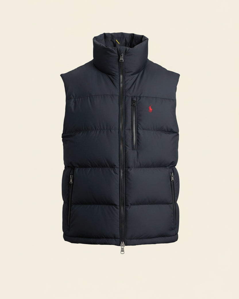 St. Martin Co RL Navy Quilted Down Gilet Stand Collar — detail view