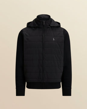 St. Martin Co Quilted Hybrid Hooded Fleece Jacket Black — detail view