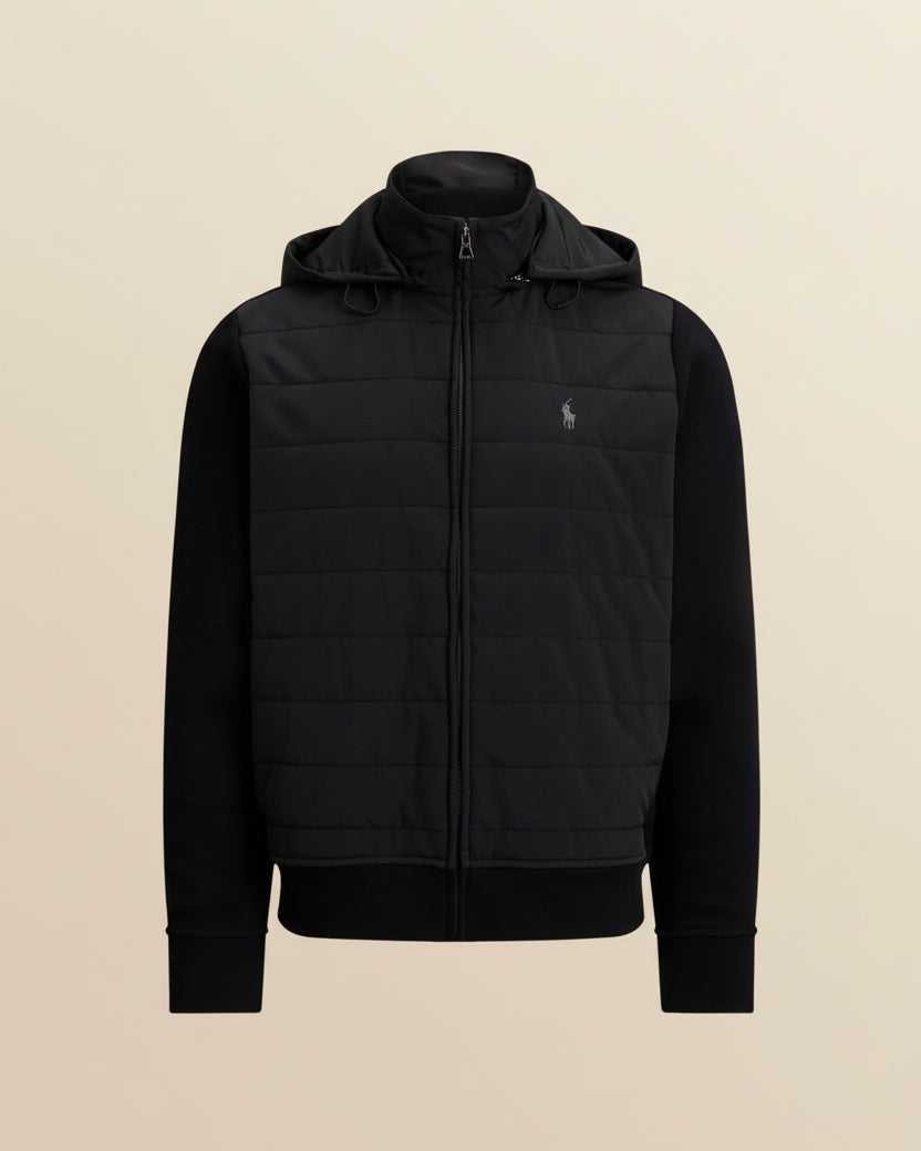 St. Martin Co Quilted Hybrid Hooded Fleece Jacket Black — detail view