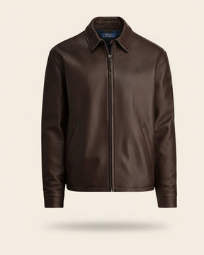 St. Martin Co RL Black Leather Collared Harrington Jacket — lifestyle view