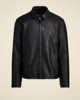 St. Martin Co RL Black Leather Collared Harrington Jacket — detail view