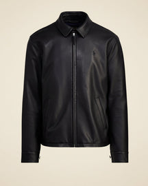 St. Martin Co RL Black Leather Collared Harrington Jacket — detail view