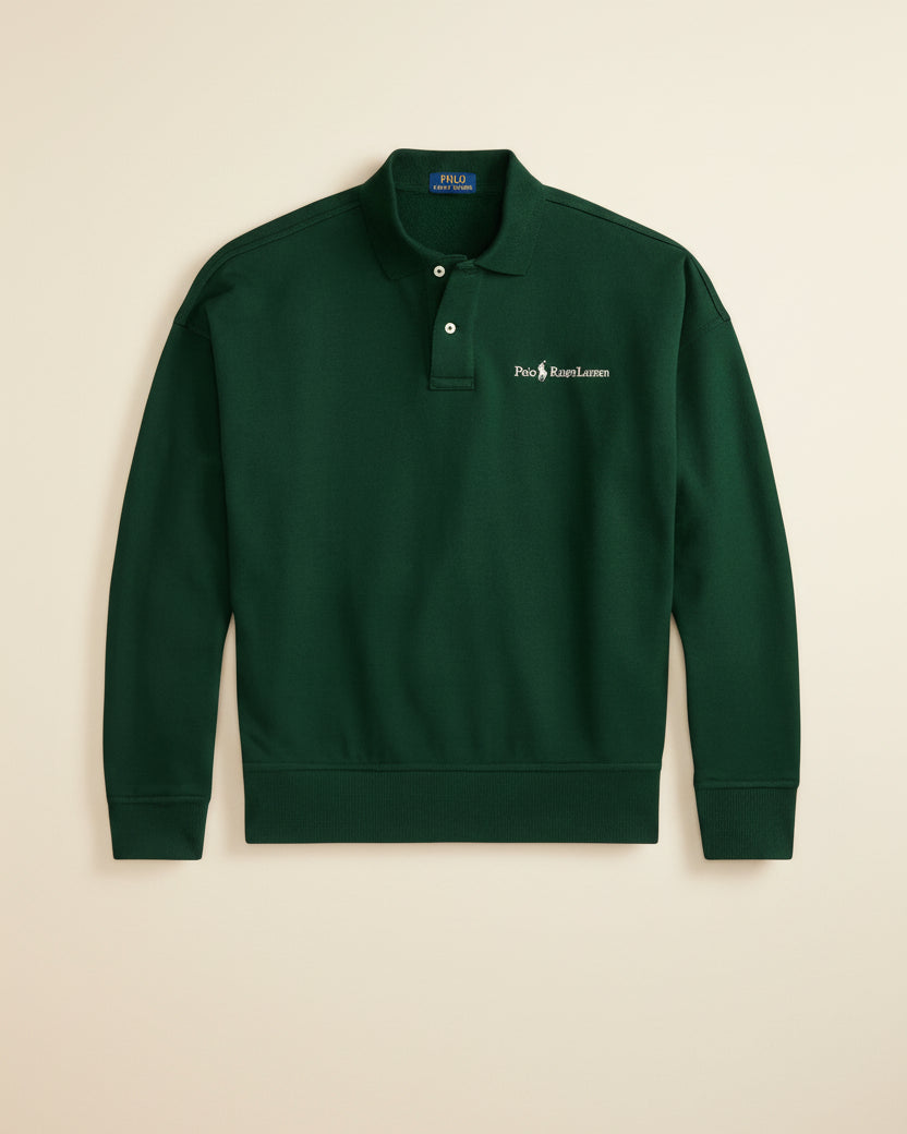 St. Martin Co RL Forest Green Polo Collar Sweatshirt — side view