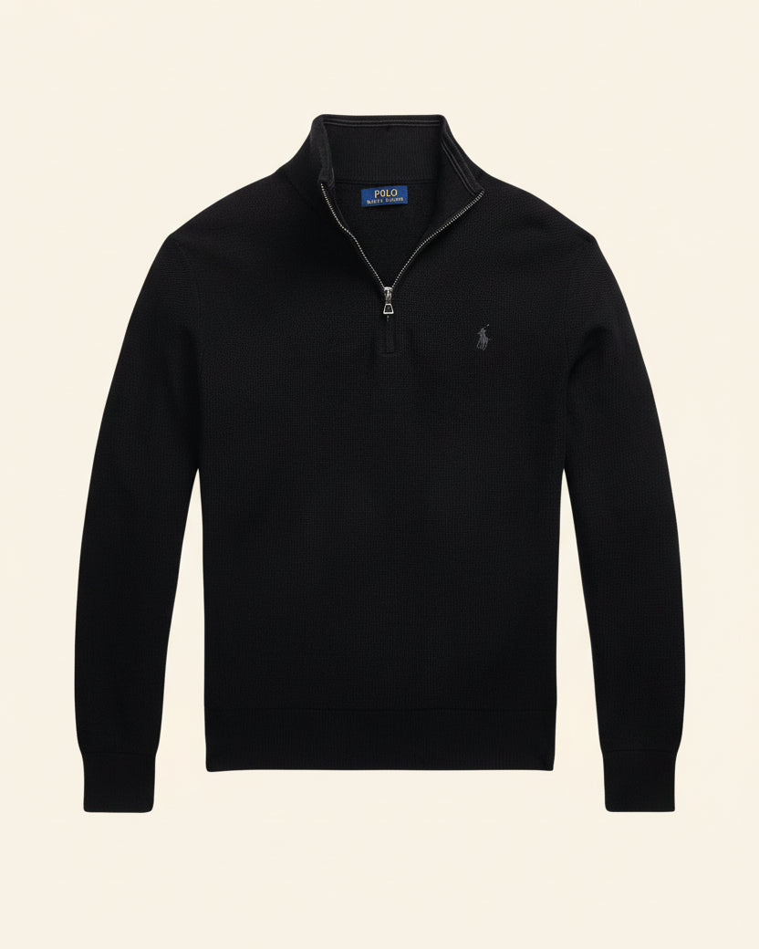 St. Martin Co RL Navy Waffle-Knit Quarter-Zip Pullover — detail view