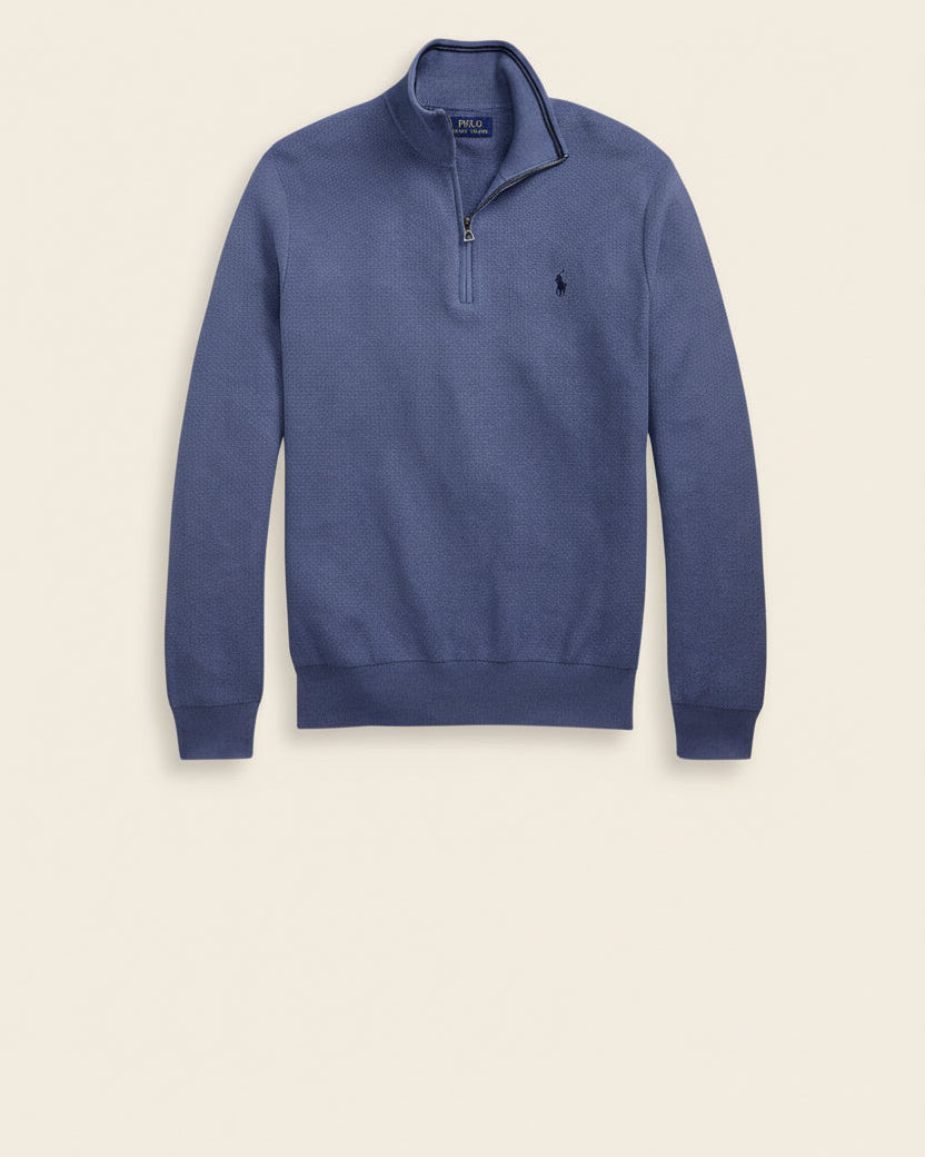 St. Martin Co RL Navy Waffle-Knit Quarter-Zip Pullover — detail view