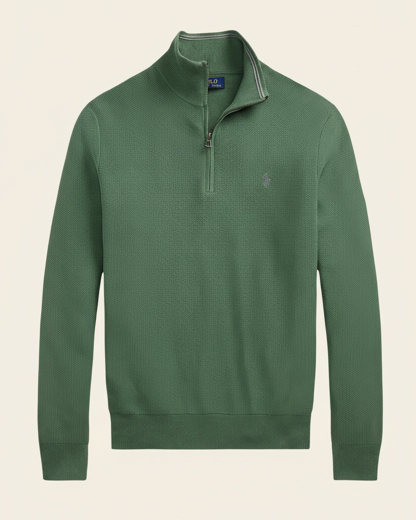 St. Martin Co RL Navy Waffle-Knit Quarter-Zip Pullover — detail view