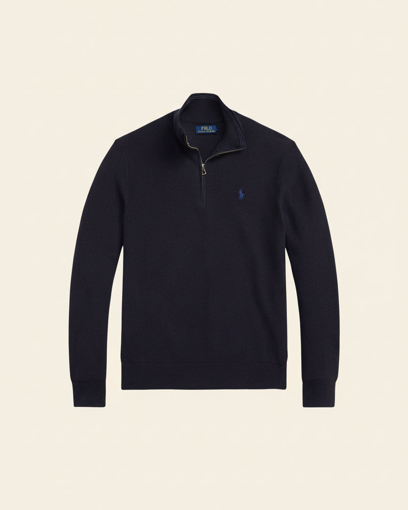 St. Martin Co RL Navy Waffle-Knit Quarter-Zip Pullover — lifestyle view