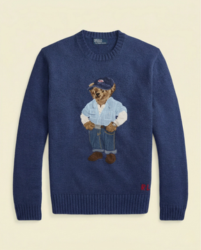 St. Martin Co RL Denim Bear Crewneck Knit Sweater — front view