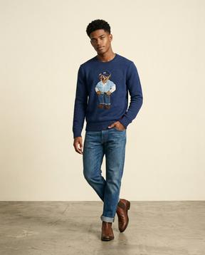 St. Martin Co RL Denim Bear Crewneck Knit Sweater — detail view