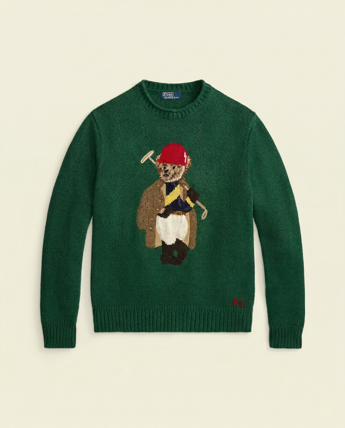 St. Martin Co RL Forest Green Bear Intarsia Crewneck — front view