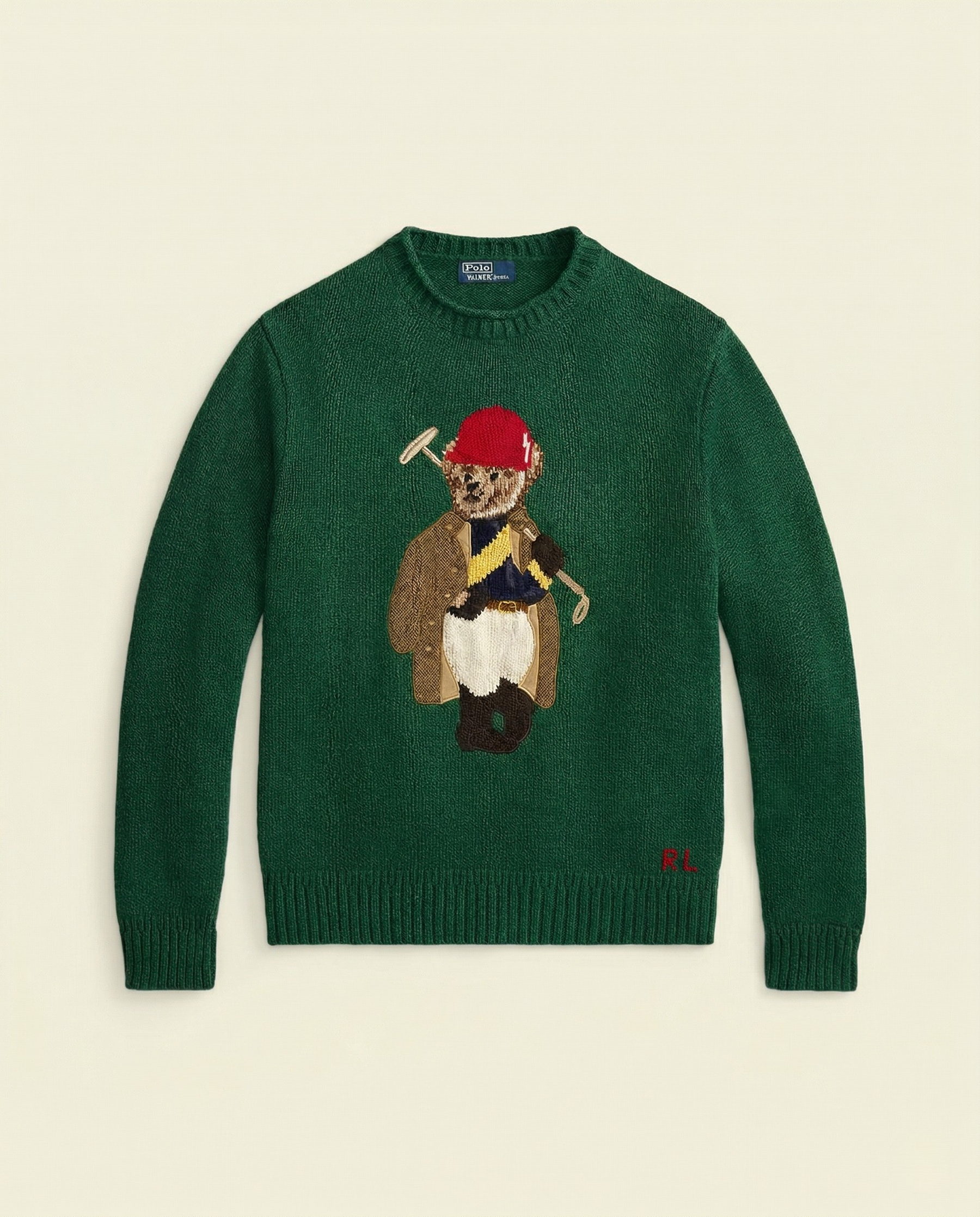 St. Martin Co RL Forest Green Bear Intarsia Crewneck — front view