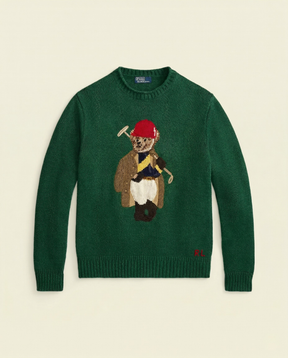 St. Martin Co RL Forest Green Bear Intarsia Crewneck — front view