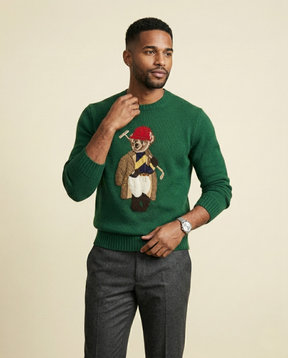 St. Martin Co RL Forest Green Bear Intarsia Crewneck — back view