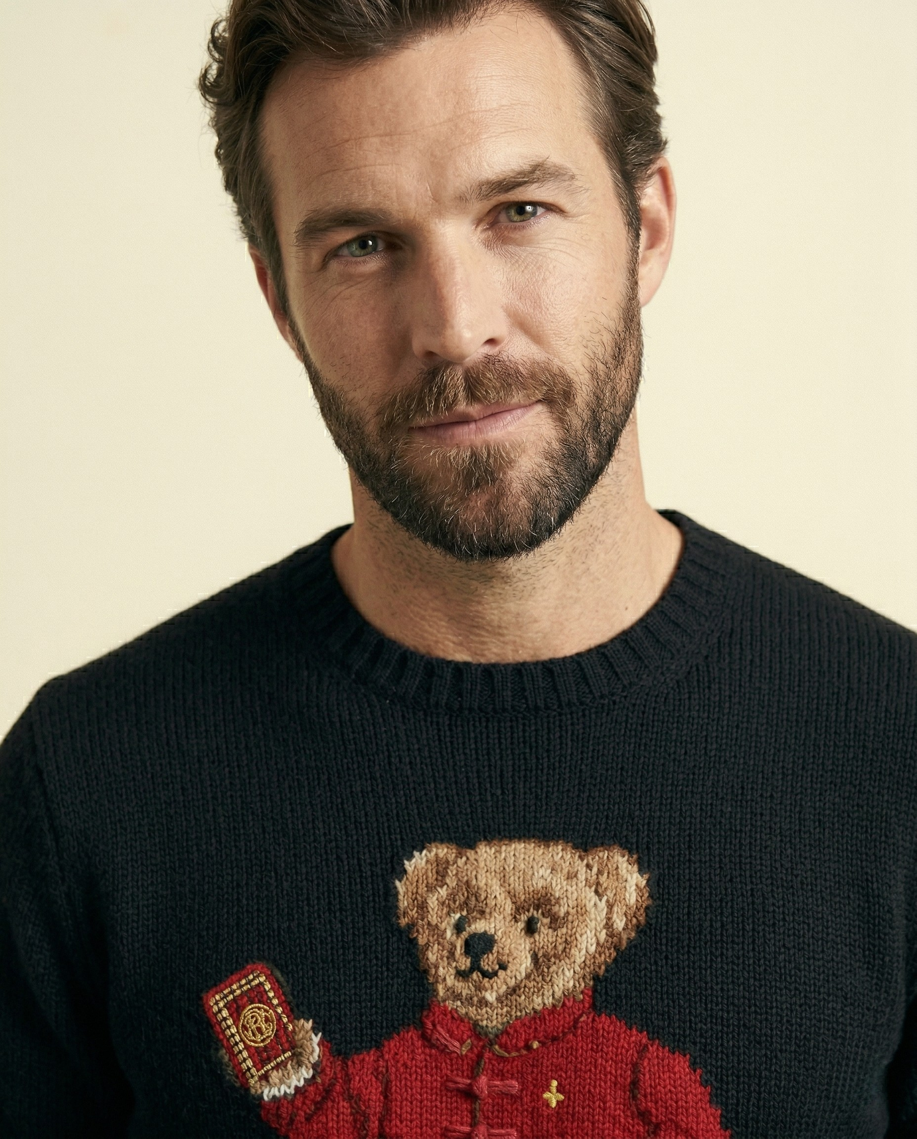 St. Martin Co RL Black Bear Intarsia Crew Knit — side view